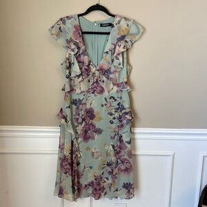 Lauren‎ Ralph Lauren Floral Ruffle Midi Dress NWT Size 10 Wedding Guest Office